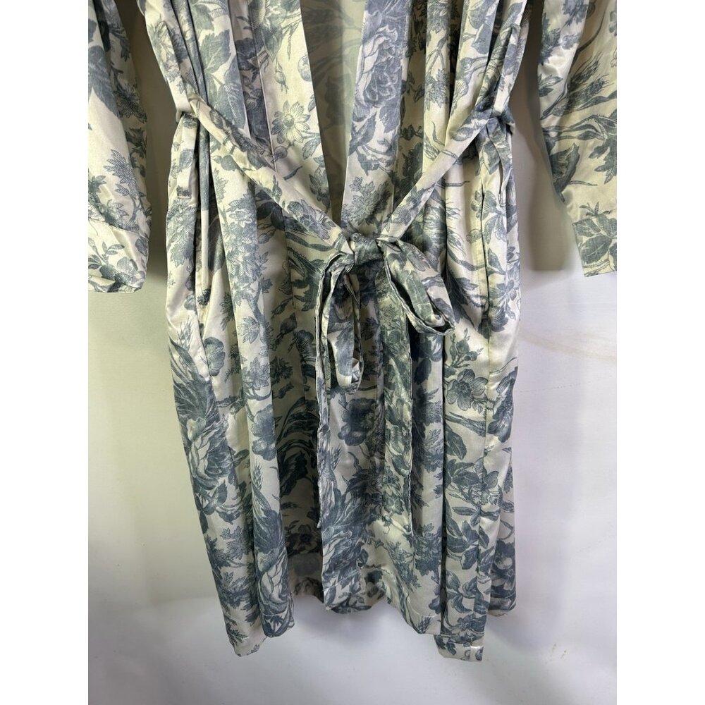 Potterybarn Robe Blue Floral Flowers Satin Belted - Picture 2 of 8